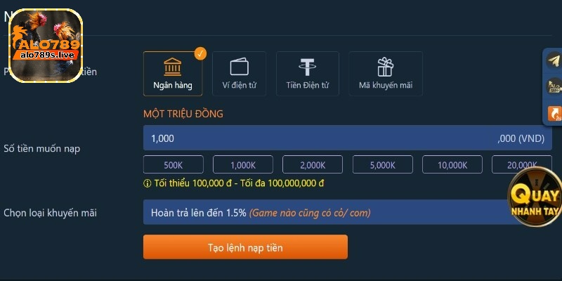 Nạp tiền Alo789 - Bỏ túi quy trình siêu đơn giản 3 Nạp tiền qua Internet Banking